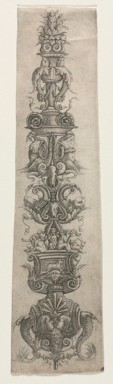 Arabesco vertical con máscaras, cupidos y nereidas de Giovanni Antonio da Brescia