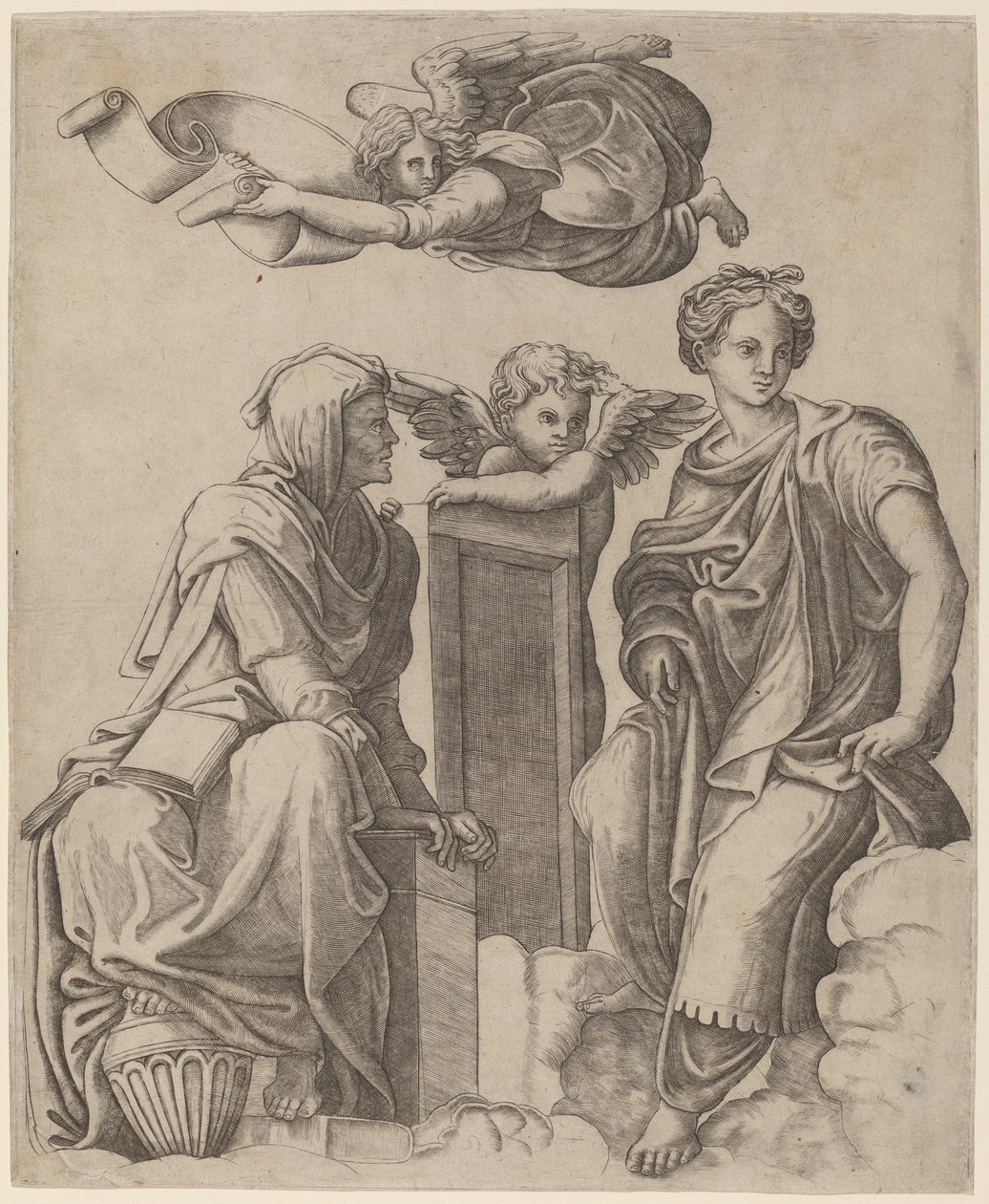Dos sibilas y un ángel de Giovanni Antonio da Brescia after Raphael