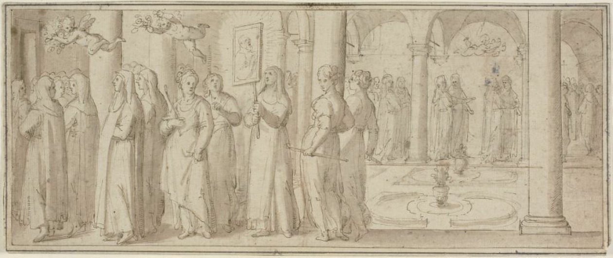 Procesión de monjas y novicias honrando a un santo varón de Giovanni Balducci