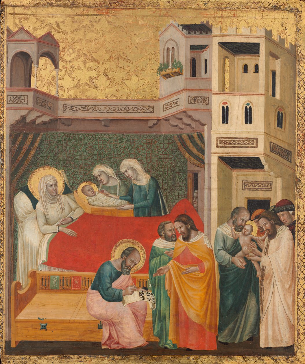 El nacimiento, nombramiento y circuncisión de San Juan Bautista de Giovanni Baronzio