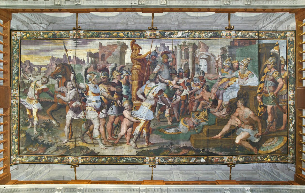 Ulises y Áyax compitiendo por la armadura de Aquiles ante los tribunales, Sala de Ulises (fresco) de Giovanni Battista Castello