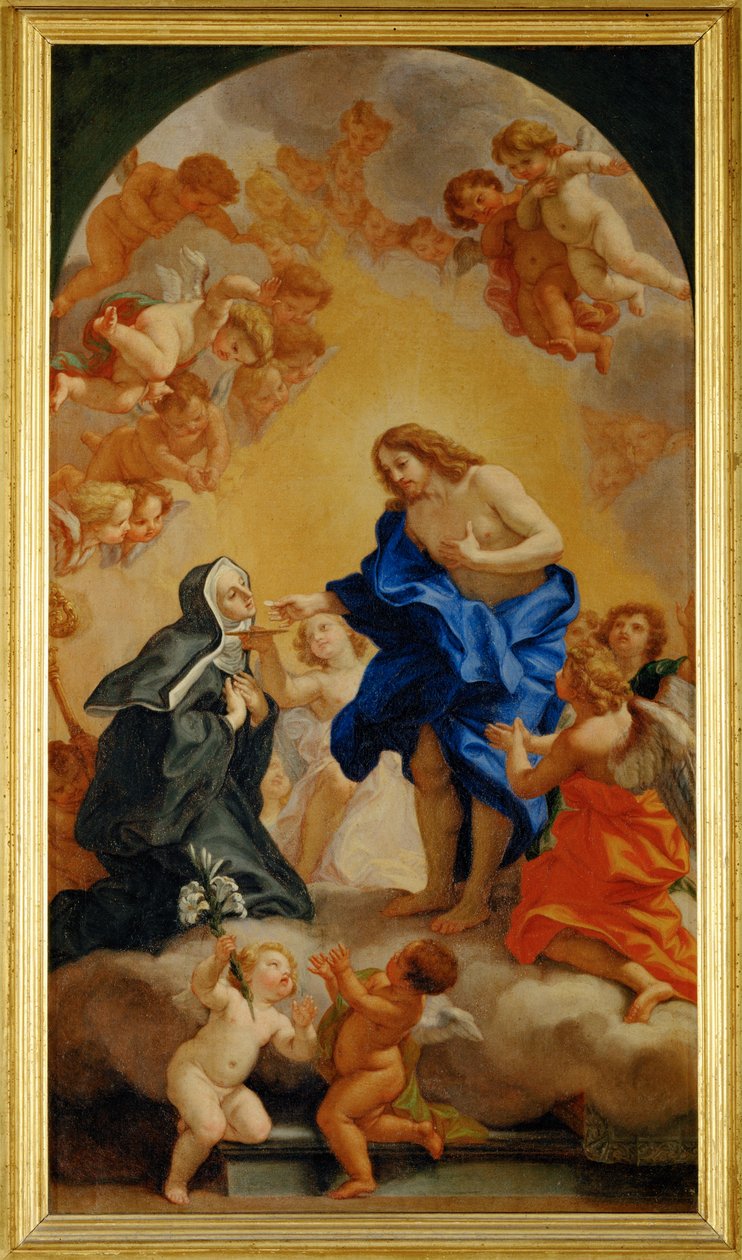 Une bienheureuse abesse recevant la communion des mains du Christ - Una monja recibe la comunión de manos de Cristo ... de Giovanni Battista (1639-1709) Gaulli