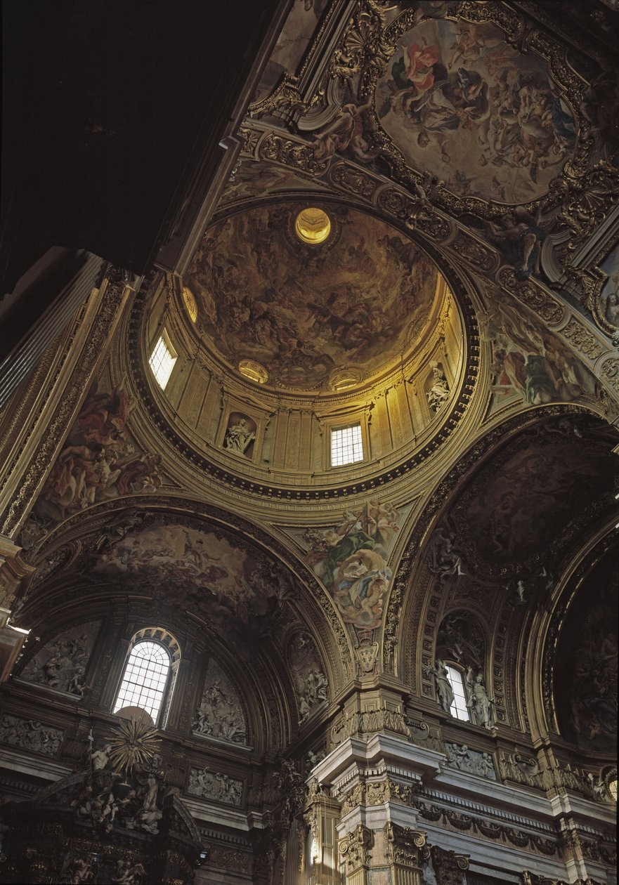 Vista de la cúpula y fresco de Baciccia, Iglesia del Gesù en Roma, circa 1568 de Giovanni Battista  Gaulli