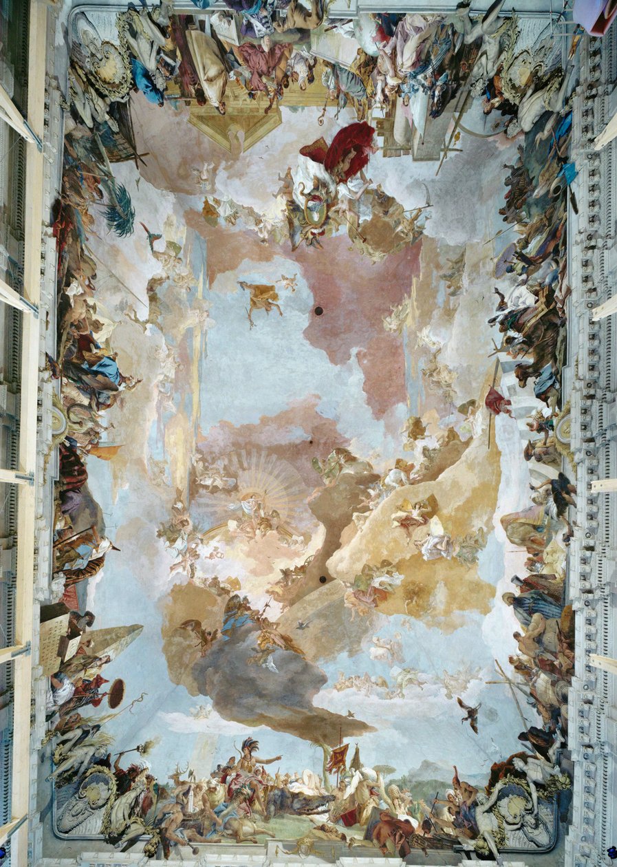 Fresco del techo de la escalera de la residencia episcopal de Wuerzburgo ... (fresco) de Giovanni Battista (1696 1770) Tiepolo