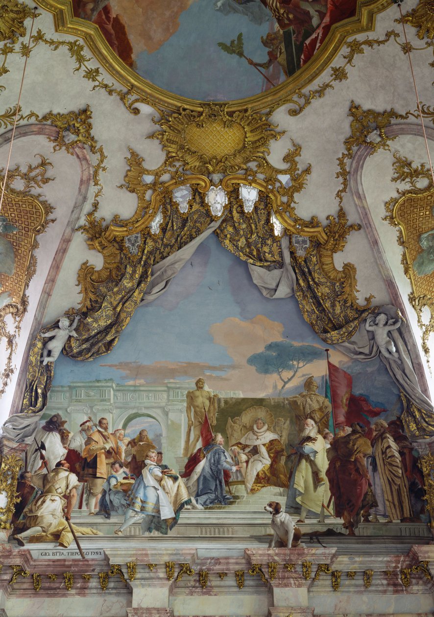 Detalle del fresco del techo, Sala del Emperador Kaisersaal, Residencia de Wuerzburgo ... (fresco) de Giovanni Battista (1696 1770) Tiepolo