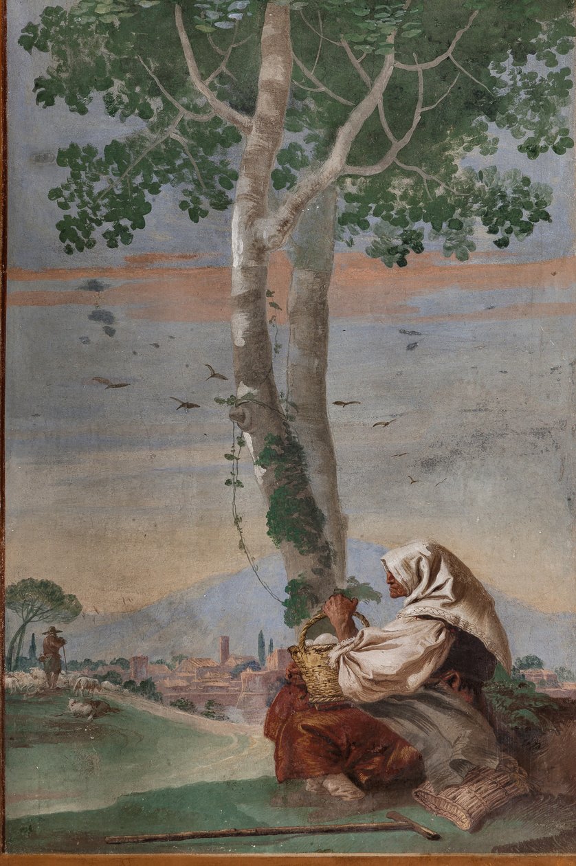 Vieja campesina con una cesta de huevos, de la "Foresteria" (Casa de huéspedes) de Giovanni Battista Tiepolo