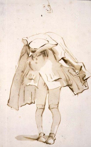Caricatura de un hombre con la cabeza inclinada, posiblemente un jorobado de Giovanni Battista Tiepolo