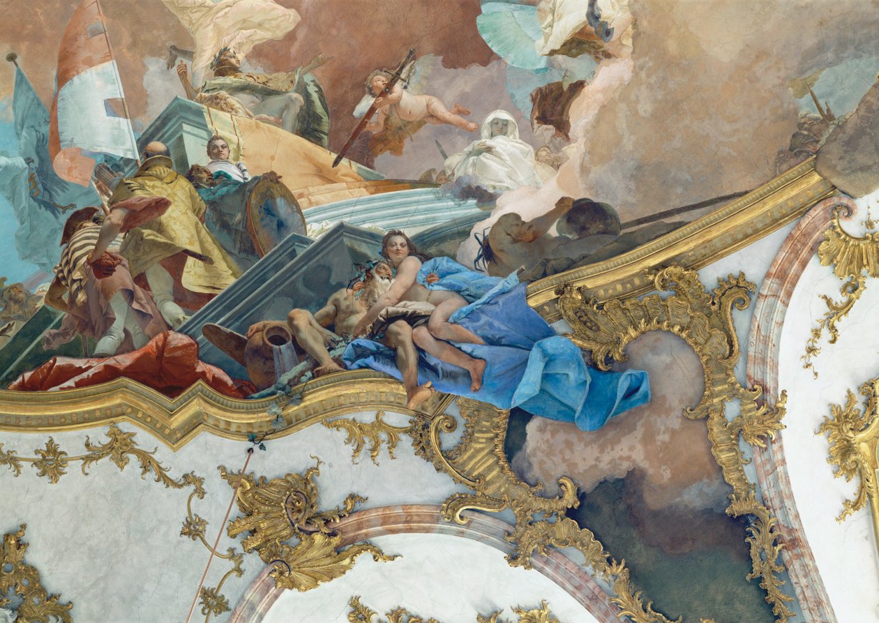 Pintura en el panel del techo de la Kaisersaal, la Sala del Emperador, Wuerzburgo, Residencia Episcopal ... de Giovanni Battista (1696 1770) Tiepolo