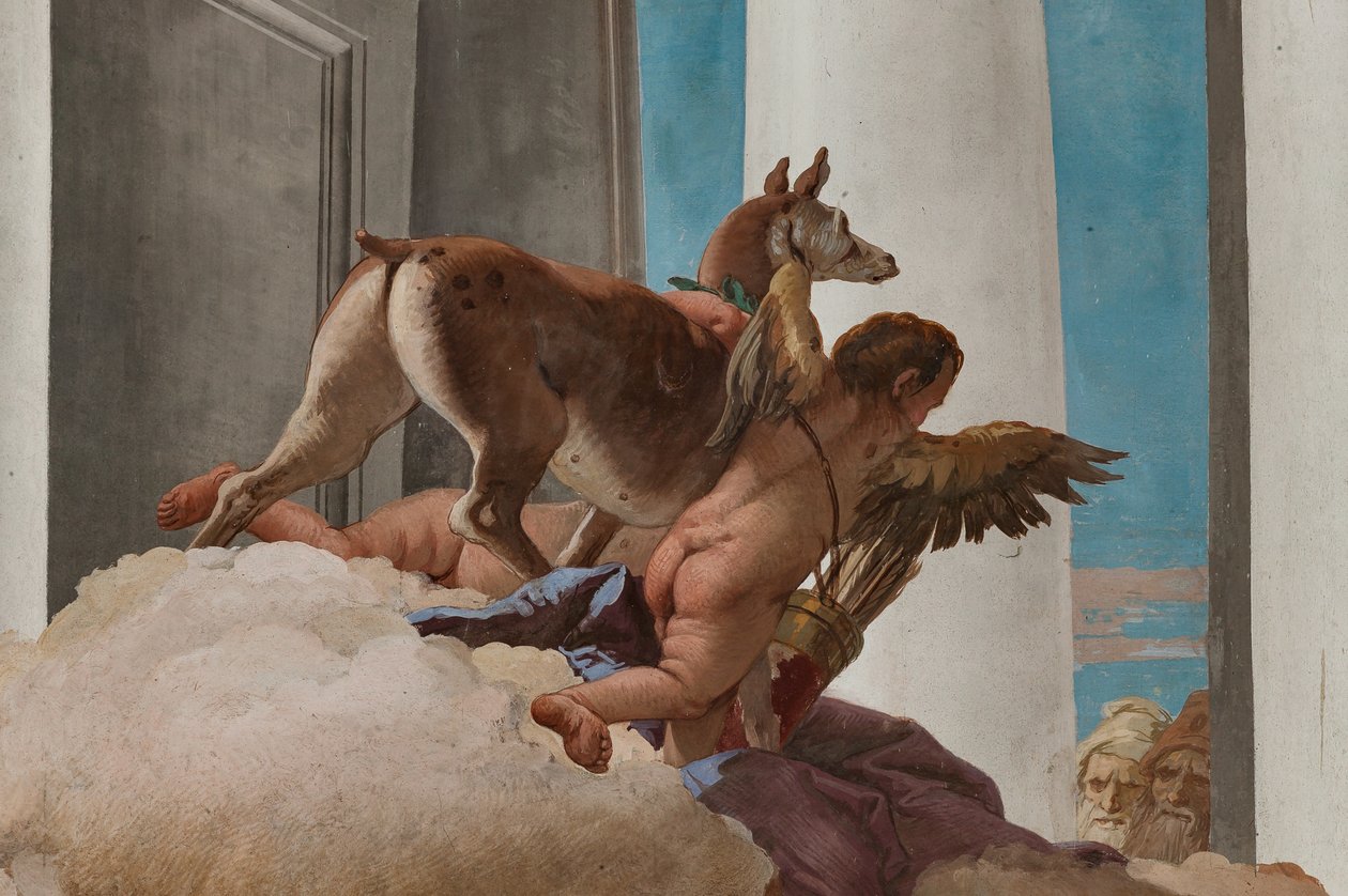 Palazzina (edificio pequeño), el vestíbulo de entrada: "El sacrificio de Ifigenia", detalle de la cierva enviada por Artemisa para sustituir a Ifigenia de Giovanni Battista Tiepolo
