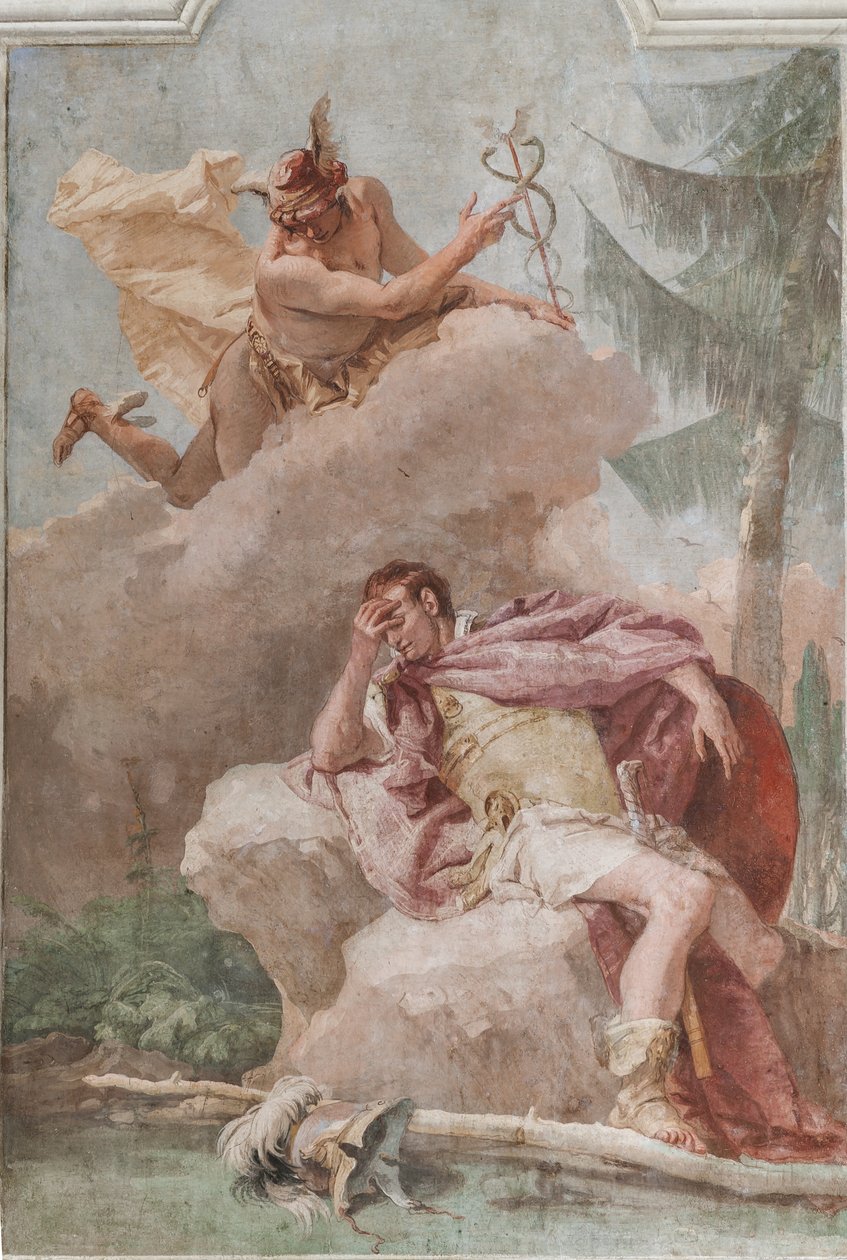 Palazzina (Pequeño Edificio), la tercera habitación o estancia de la Eneida: "Eneas sueña con Mercurio que le ordena salir" de Giovanni Battista Tiepolo
