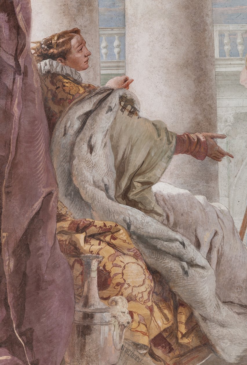 Palazzina (Pequeño Edificio), la tercera sala o habitación de la Eneida: "Eneas presenta Eros a Didone a semejanza de Ascanio", detalle de Giovanni Battista Tiepolo