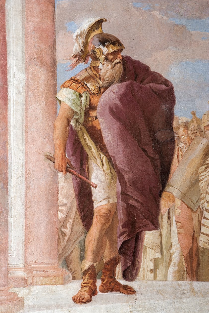 Detalle de Agamenón, de Minerva impidiendo que Aquiles mate a Agamenón, de la Sala de la Ilíada en la Palazzina de Giovanni Battista Tiepolo