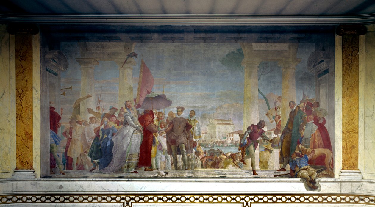 El Rey de Francia Enrique III (1551-1589) recibido en Venecia por Federico Contarini en 1574 a la entrada de la villa de Mira de Giovanni Battista Tiepolo