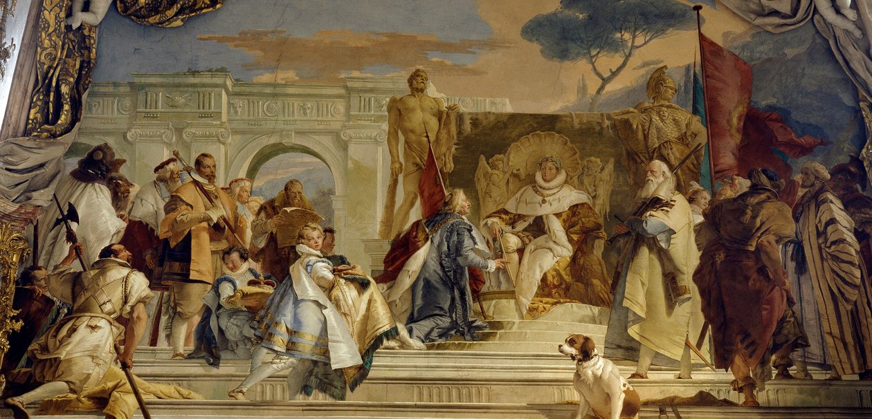 La investidura del obispo Aroldo por Federico I de Hohenstaufen, conocido como Federico Barbarroja, rey de Alemania y emperador germánico. Fresco de Giovanni Battista Tiepolo, siglo XVIII, Palacio de Wurzburgo, Alemania de Giovanni Battista Tiepolo