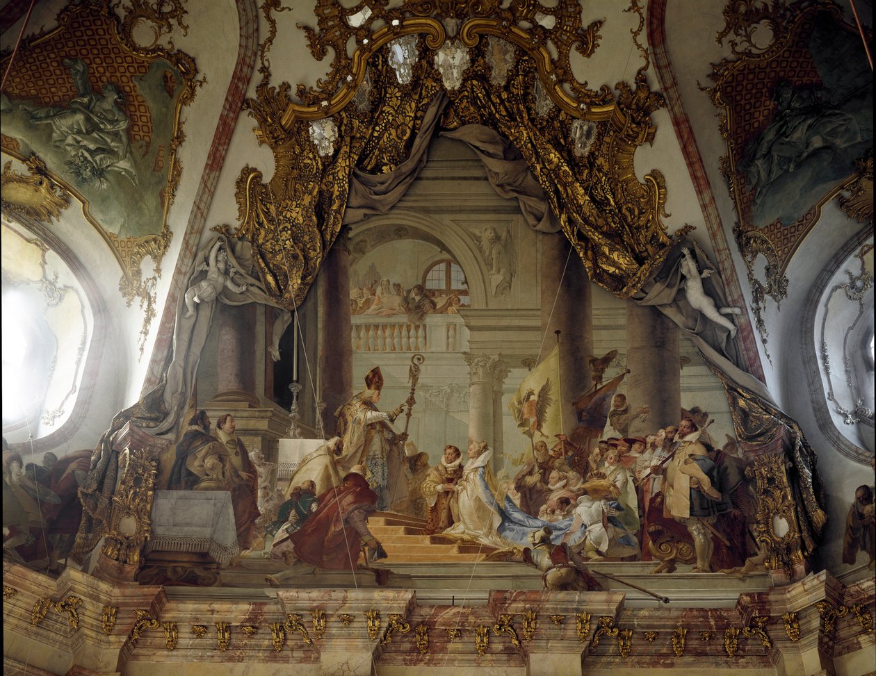 La boda de Beatriz de Borgoña y Federico I de Hohenstaufen (1122-1190) conocido como Federico Barbarroja, Rey de Alemania y Emperador Germánico en 1156 de Giovanni Battista Tiepolo