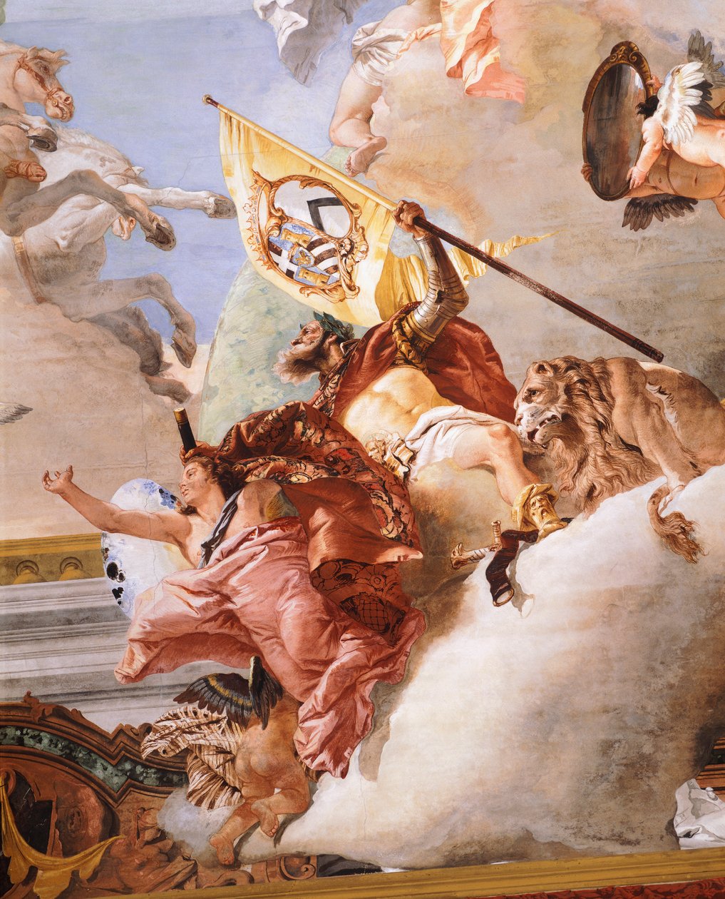 Alegoría de la boda, por Giambattista Tiepolo, fresco, detalle, Techo de la Sala de la Alegoría Nupcial, Ca