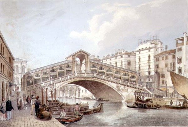 El Puente de Rialto, Venecia, grabado por Lefevre (litografía) de Giovanni Battista (after) Cecchini