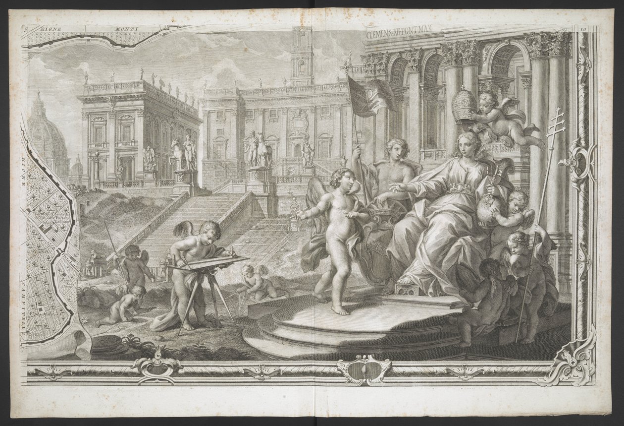 Una figura femenina siendo coronada, de New Plan of Rome, sacada a la luz por G. Nolli de Giovanni Battista (after) Nolli