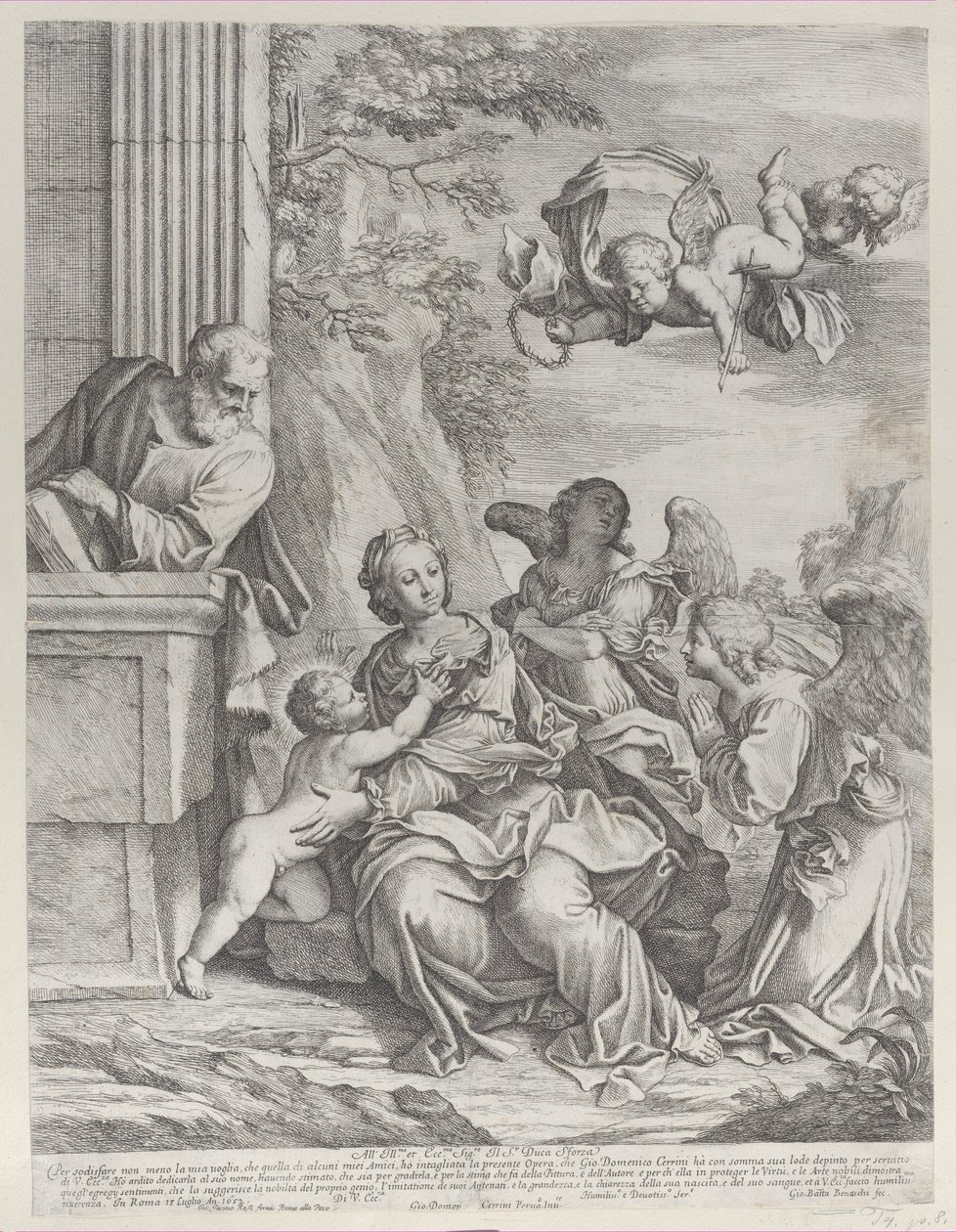 La Sagrada Familia con ángeles a la derecha y arriba, 1652 de Giovanni Battista Beinaschi