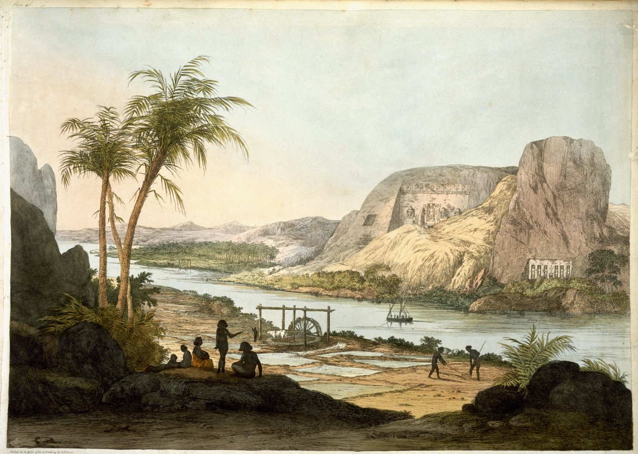 Vista exterior de los dos templos en Abu Simbul, de Placas ilustrativas de las investigaciones en Egipto y Nubia, publicado en 1822 de Giovanni Battista Belzoni