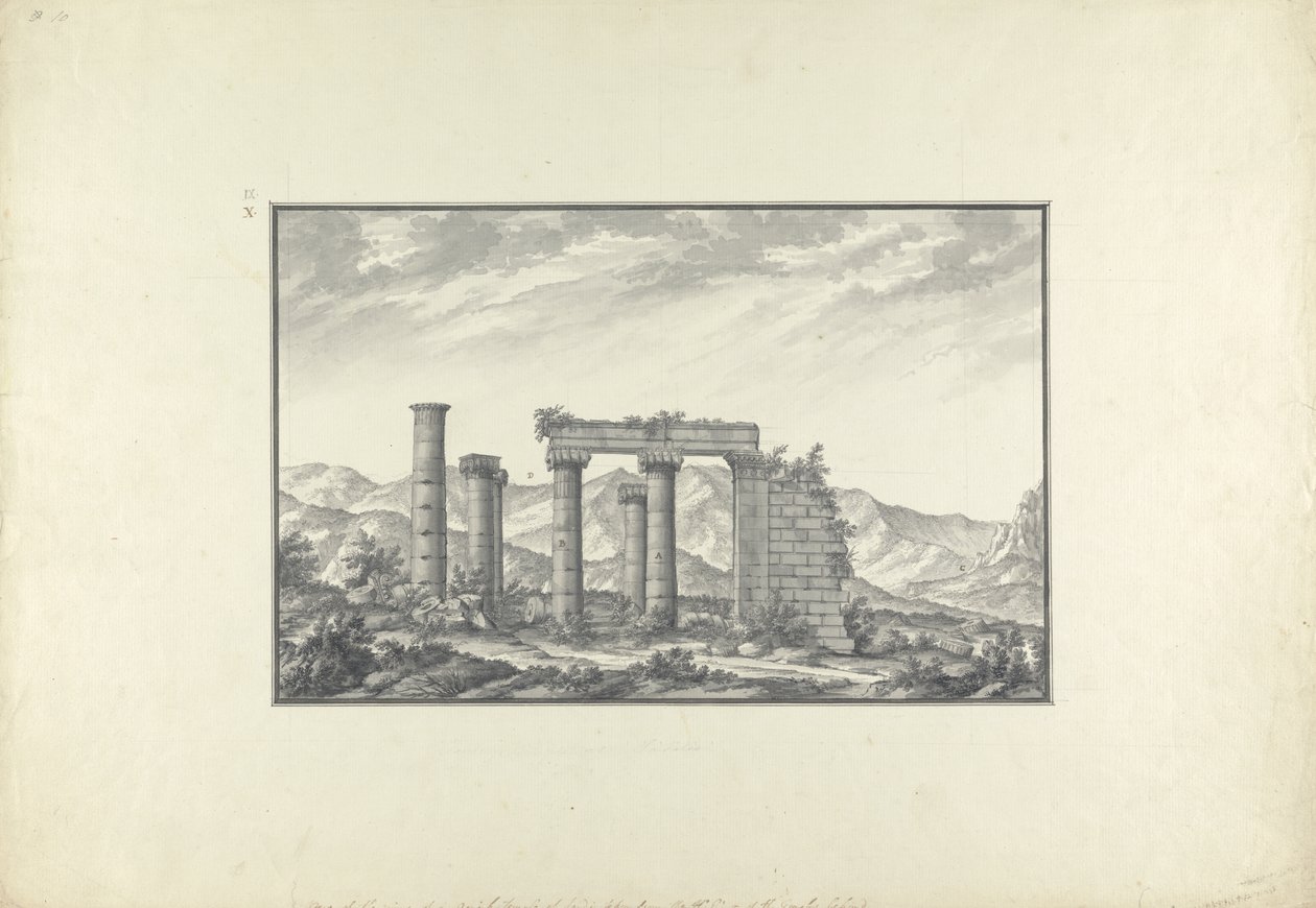 Vista de las ruinas de un templo jónico en Sardis, probablemente el Templo de Neptuno, c.1750 de Giovanni Battista Borra
