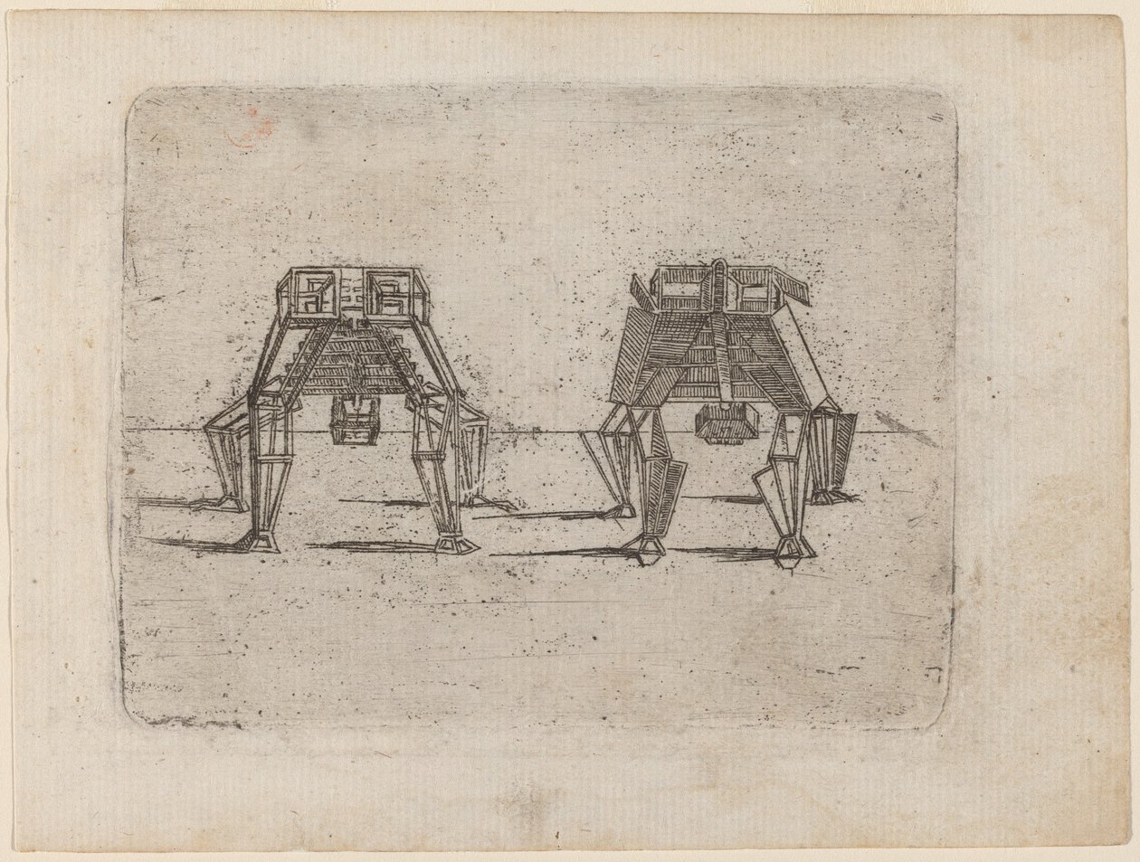 Dos figuras cúbicas con las manos en el suelo de Giovanni Battista Bracelli
