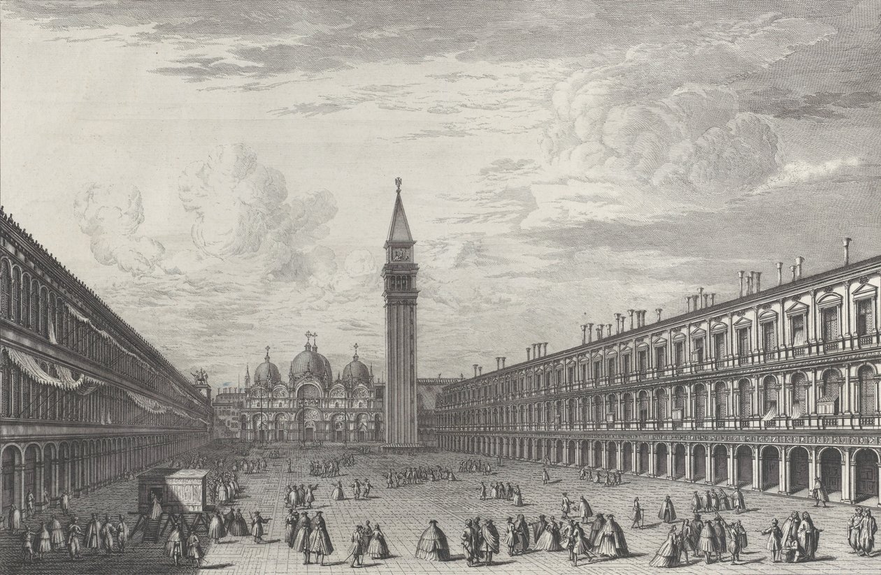 Piazza San Marco mirando hacia la Basílica y el Campanile, 1763 de Giovanni Battista Brostoloni