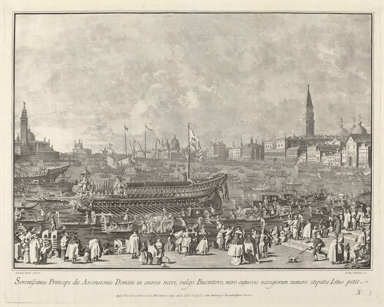 El Dogo en el Bucintoro partiendo hacia el Porto di Lido en el Día de la Ascensión de Giovanni Battista Brostoloni