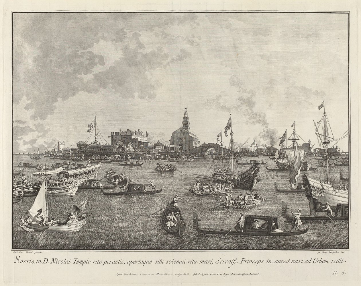 El Dogo en el Bucintoro Saliendo de San Nicolò di Lido de Giovanni Battista Brustolon after Canaletto