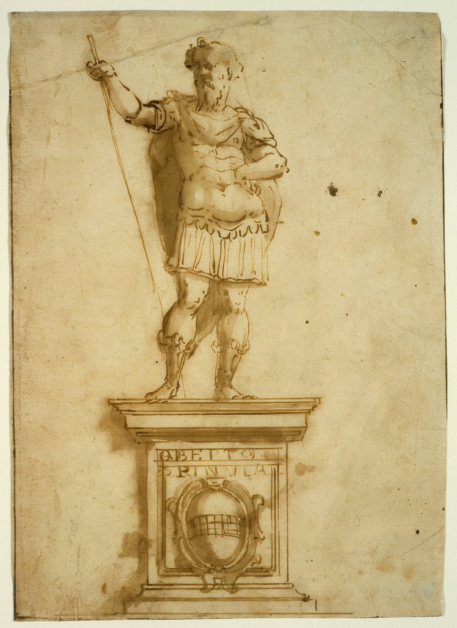 Estatua de guerrero de pie sobre un pedestal de Giovanni Battista Castello
