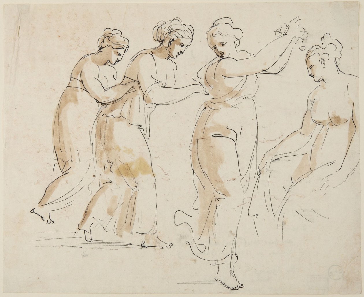 Una ninfa sentada y tres ninfas danzantes de Giovanni Battista Cipriani