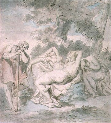 Cimon e Ifigenia: con dos asistentes femeninas en un paisaje de Giovanni Battista Cipriani