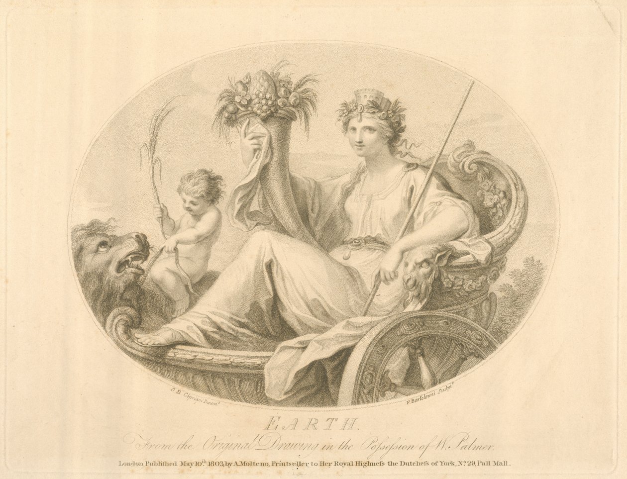 Tierra, grabado por Francescco Bartolozzi (1727-1815) publicado en Londres, 1803 de Giovanni Battista Cipriani