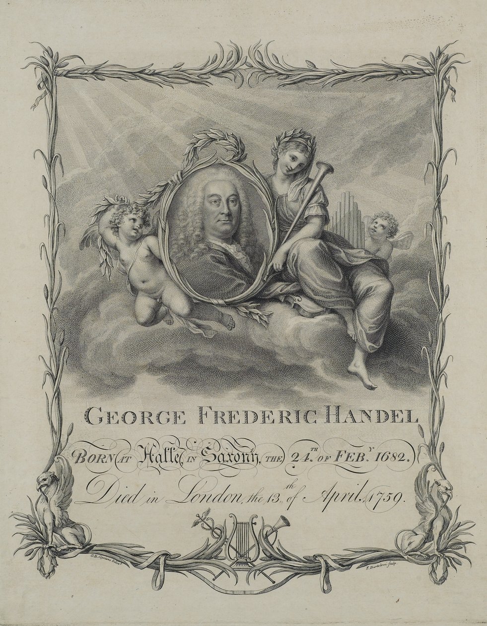 George Frideric Handel, grabado por Francesco Bartolozzi, c.1790 de Giovanni Battista Cipriani
