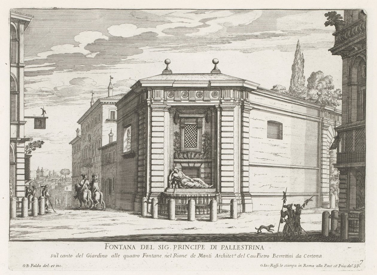 Dianafontein van de Quattro Fontane te Roma Fuente del Sr. Principe di Pallestrina (título sobre objeto) Fuentes de Roma (título de la serie) Fonteinen van Rome (título de la serie) de Giovanni Battista Falda