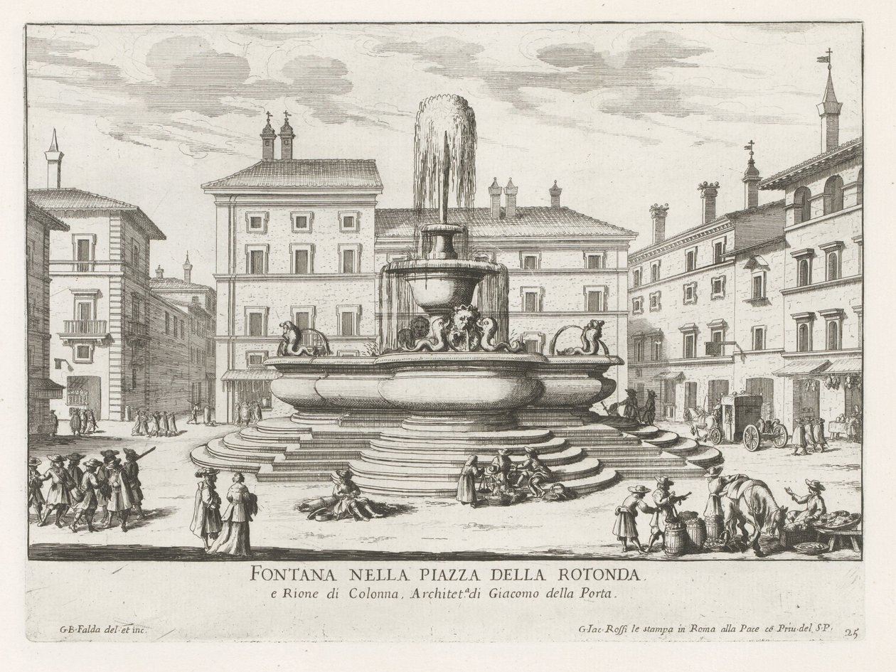 Fuente del Panteón op Piazza della Rotonda te Rome Fuente en la Piazza della Rotonda (título sobre objeto) Fuentes de Roma (título de la serie) Fonteinen van Rome (título de la serie) de Giovanni Battista Falda