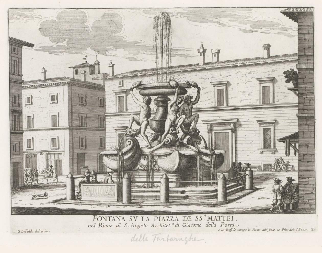 Fuente de las Tortugas op Piazza Mattei te Rome Fuente en la Piazza de ss.ri Mattei (título sobre objeto) Fuentes de Roma (título de la serie) Fonteinen van Rome (título de la serie) de Giovanni Battista Falda