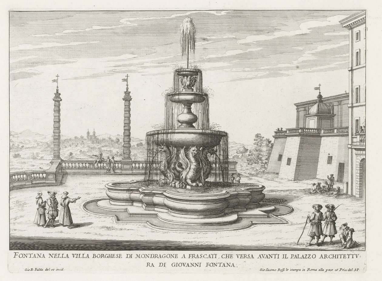 Fontein in de tuinen van de Villa Mondragone te Frascati Fuente en la Villa Borghese di Mondragone en Frascati (...) (título sobre objeto) Fuentes de las villas de Frascati (título de la serie) Fonteinen van Frascati (título de la serie) de Giovanni Battista Falda