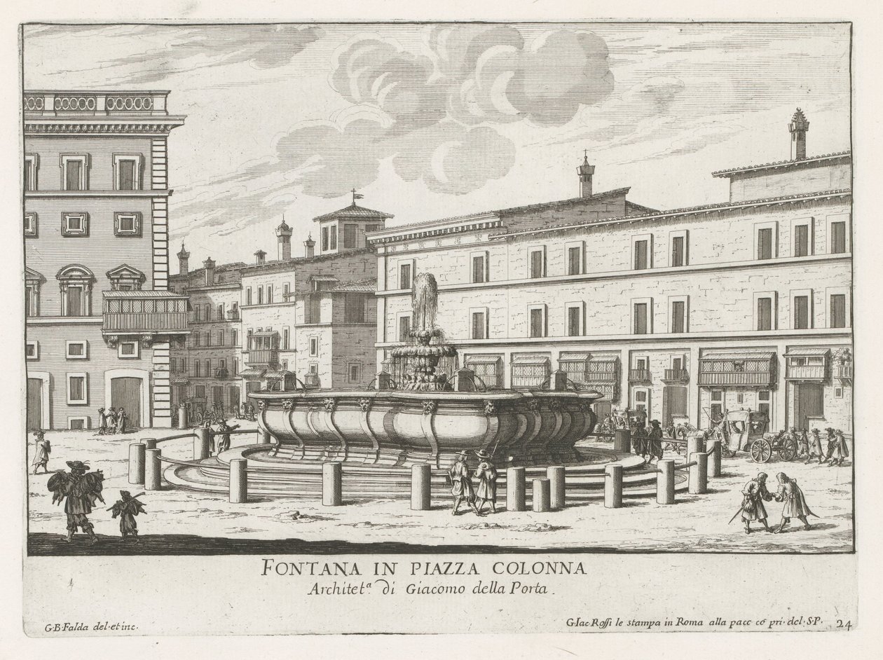 Fontein op Piazza Colonna te Roma Fuente en Piazza Colonna (título sobre objeto) Fuentes de Roma (título de la serie) Fonteinen van Rome (título de la serie) de Giovanni Battista Falda