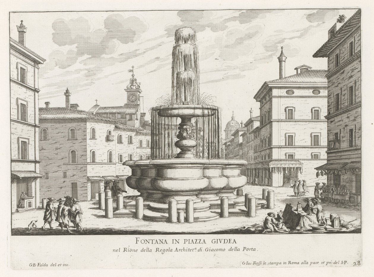 Fontein op Piazza Giudia te Rome Fuente en Piazza Giudea (título sobre objeto) Fuentes de Roma (título de la serie) Fonteinen van Rome (título de la serie) de Giovanni Battista Falda