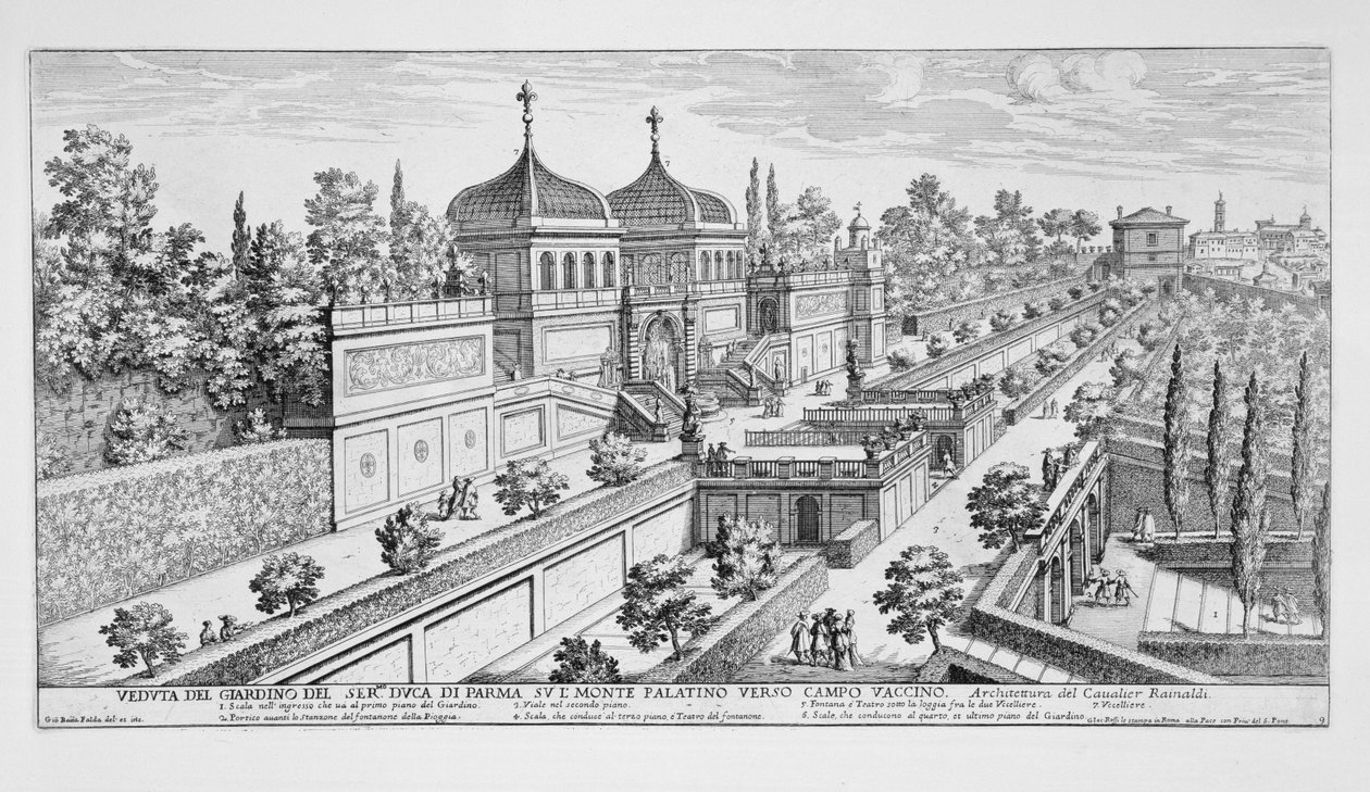 Jardín del Duque de Parma en la Colina Palatina, mirando hacia Campo Vaccino, Roma, de 