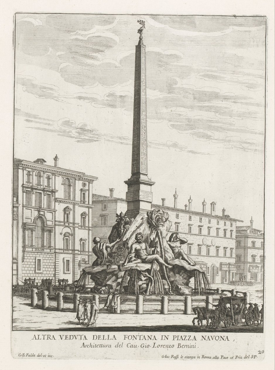 Vierstromenfontein op Piazza Navona te Rome Fontana en Piazza Navona (título sobre objeto) Fontane di Roma (título de la serie) Fonteinen van Rome (título de la serie) de Giovanni Battista Falda