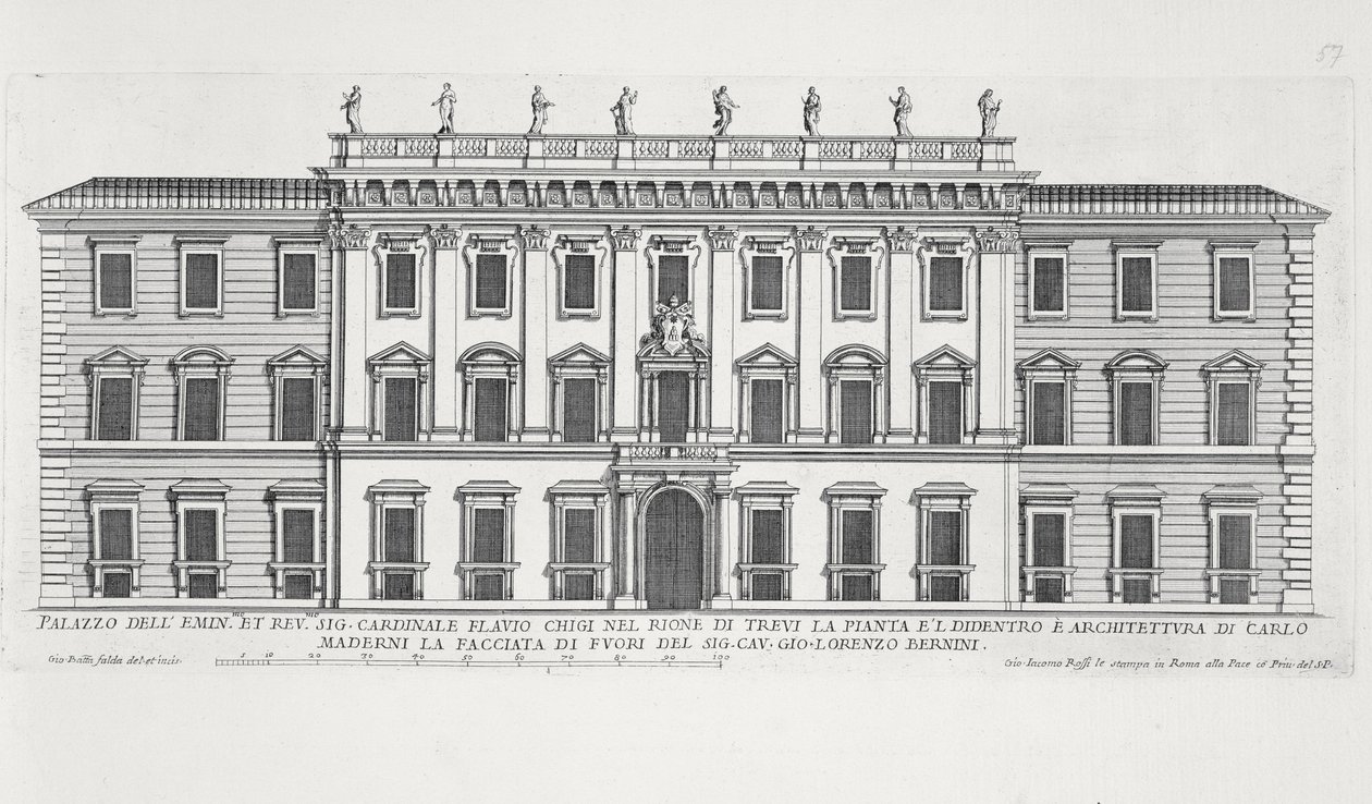 Vista de la fachada del Palazzo Chigi, Roma, diseñado por Matteo di Castello, Carlo Maderno (1556-1629) y Giovanni Bernini (1598-1680) de Giovanni Battista Falda