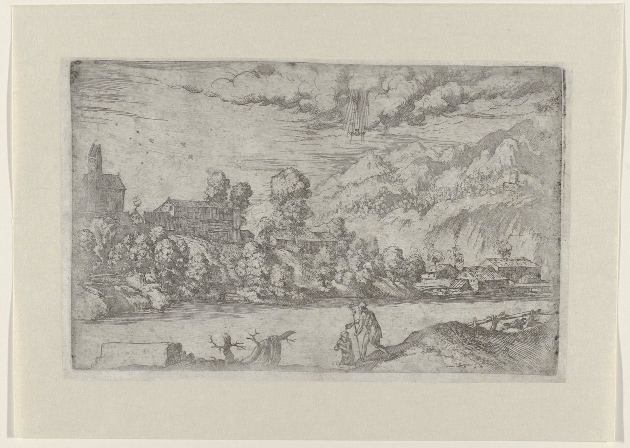 Paisaje fluvial con el bautismo de Cristo (título sobre objeto) Paisajes con escenas de la vida de Cristo (título de serie) de Giovanni Battista Fontana