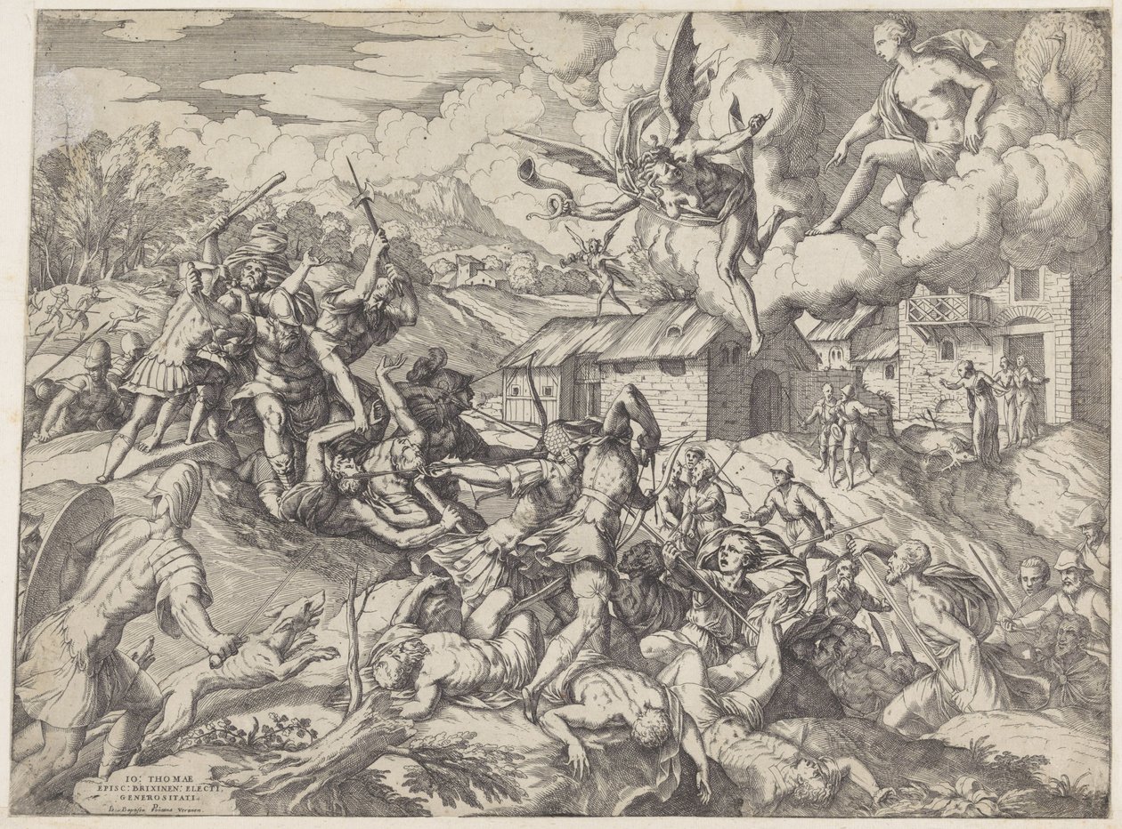 Soldados de Eneas luchan contra los sirvientes del rey Latino de Giovanni Battista Fontana