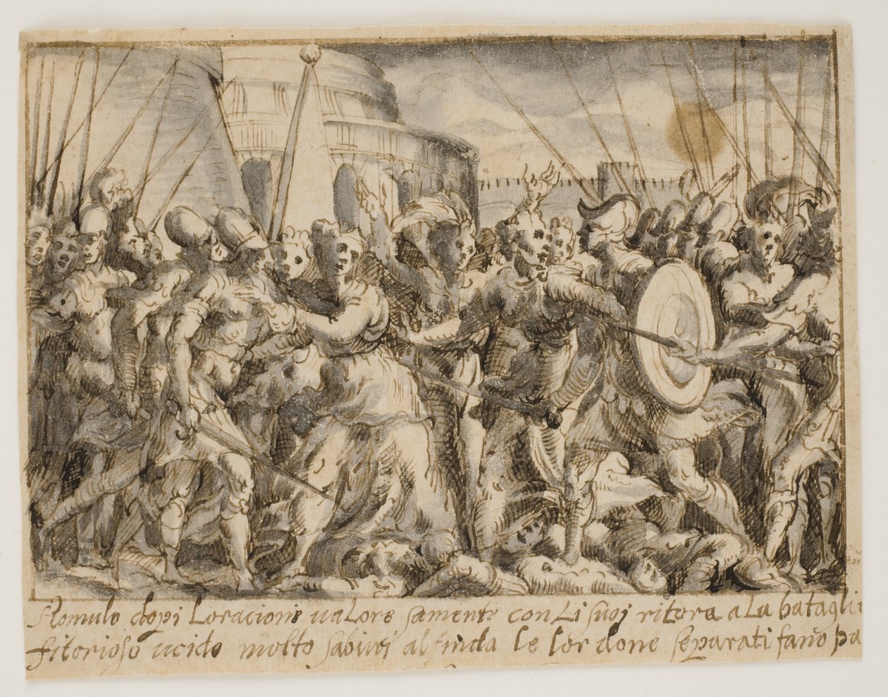 Las mujeres sabinas negociando la paz entre los romanos y los sabinos de Giovanni Battista Fontana