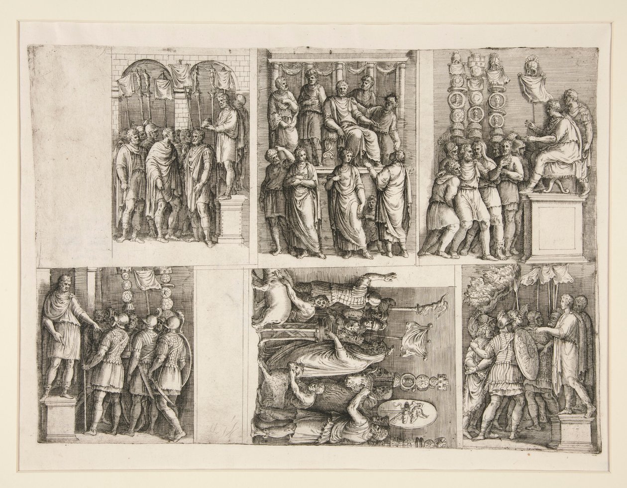 Seis viñetas de la vida de Trajano de Giovanni Battista Franco (called Il Semolei)