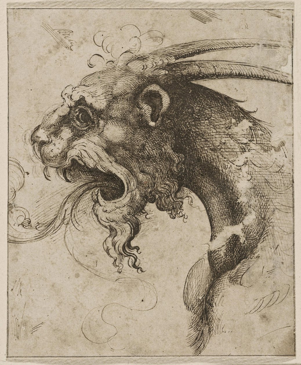 Cabeza de quimera par Franco (llamada Semolei) (pluma, tinta china marrón sobre papel) de Giovanni Battista Franco