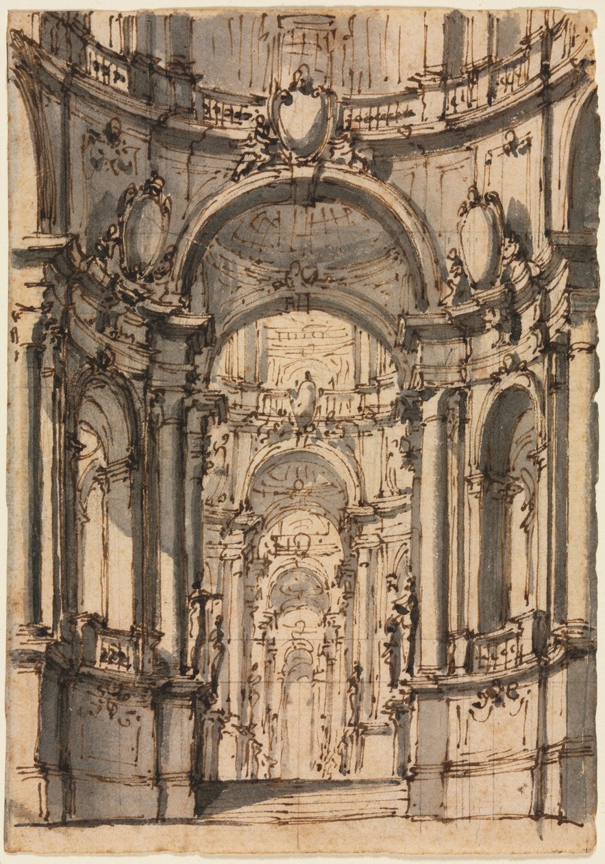 Diseño para un escenario: Interior de un palacio con arcadas de Giovanni Battista III Natali