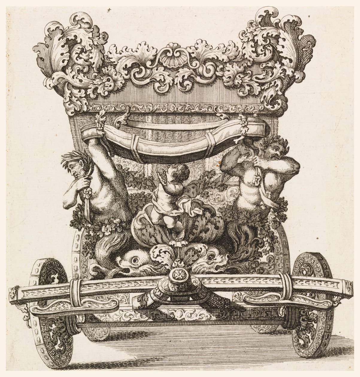 Vista Frontal del Primer Carro (1686 de Lord Castlemaine por Andrea Cornelly después de Ciro Ferri, 1687-1700 de Giovanni Battista Lenardi